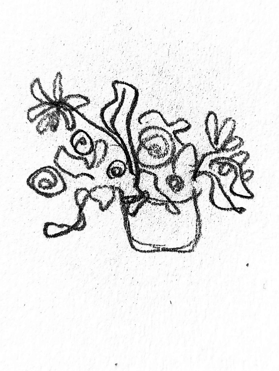 Hand-drawn sketch of a flower arrangement